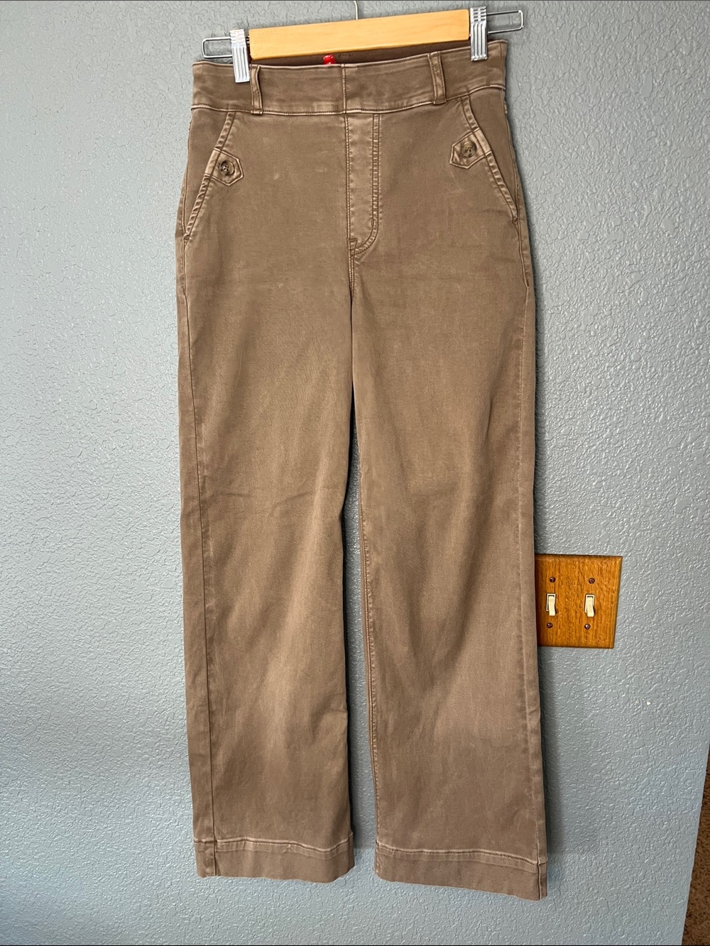 Spanx Stretch Twill Cropped Wide Leg Pants in Bone Beige Size XS Long Pull-On